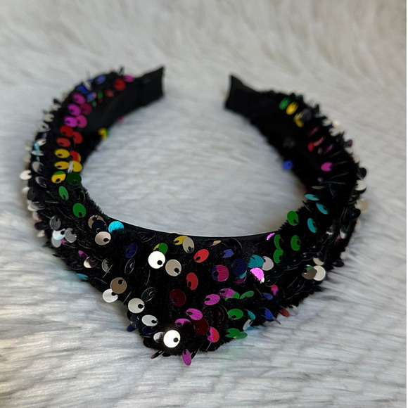 Headband metallic Velvet & Sequin Plush Headband. Rainbow Sequin Twist - Picture 11 of 11